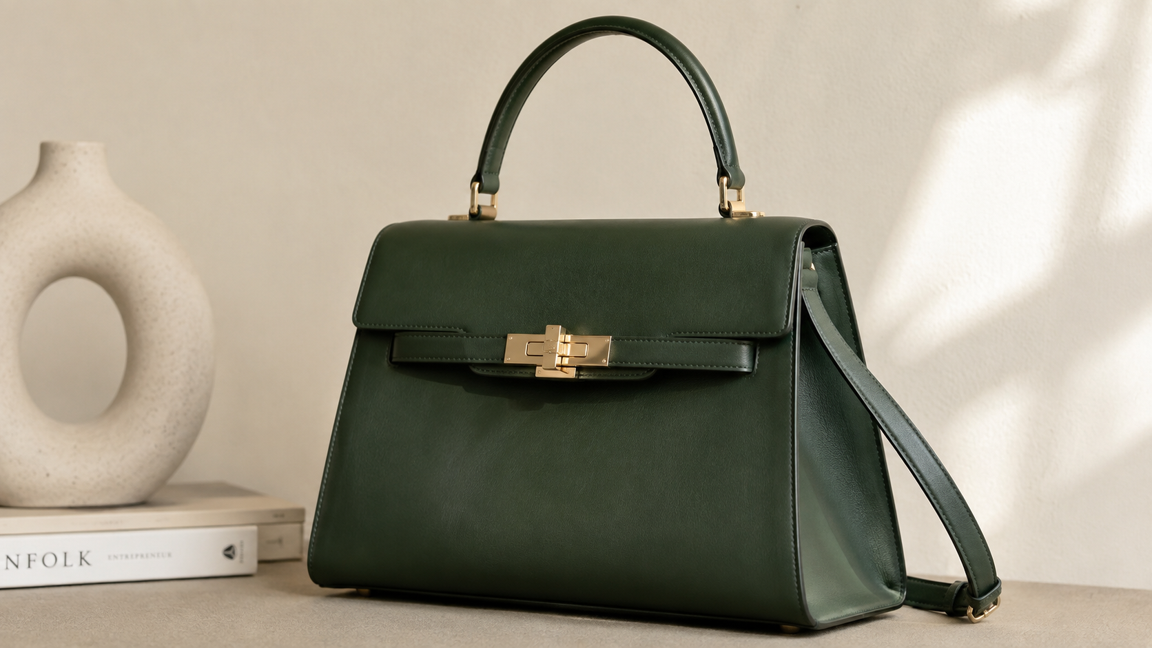 Jade Green Leather Handbag Structured
